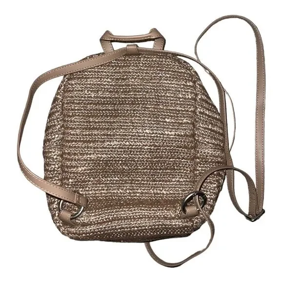 Vera Bradley Warm Stone Straw Mini Convertible Backpack Fish Applique EUC - Picture 3 of 6